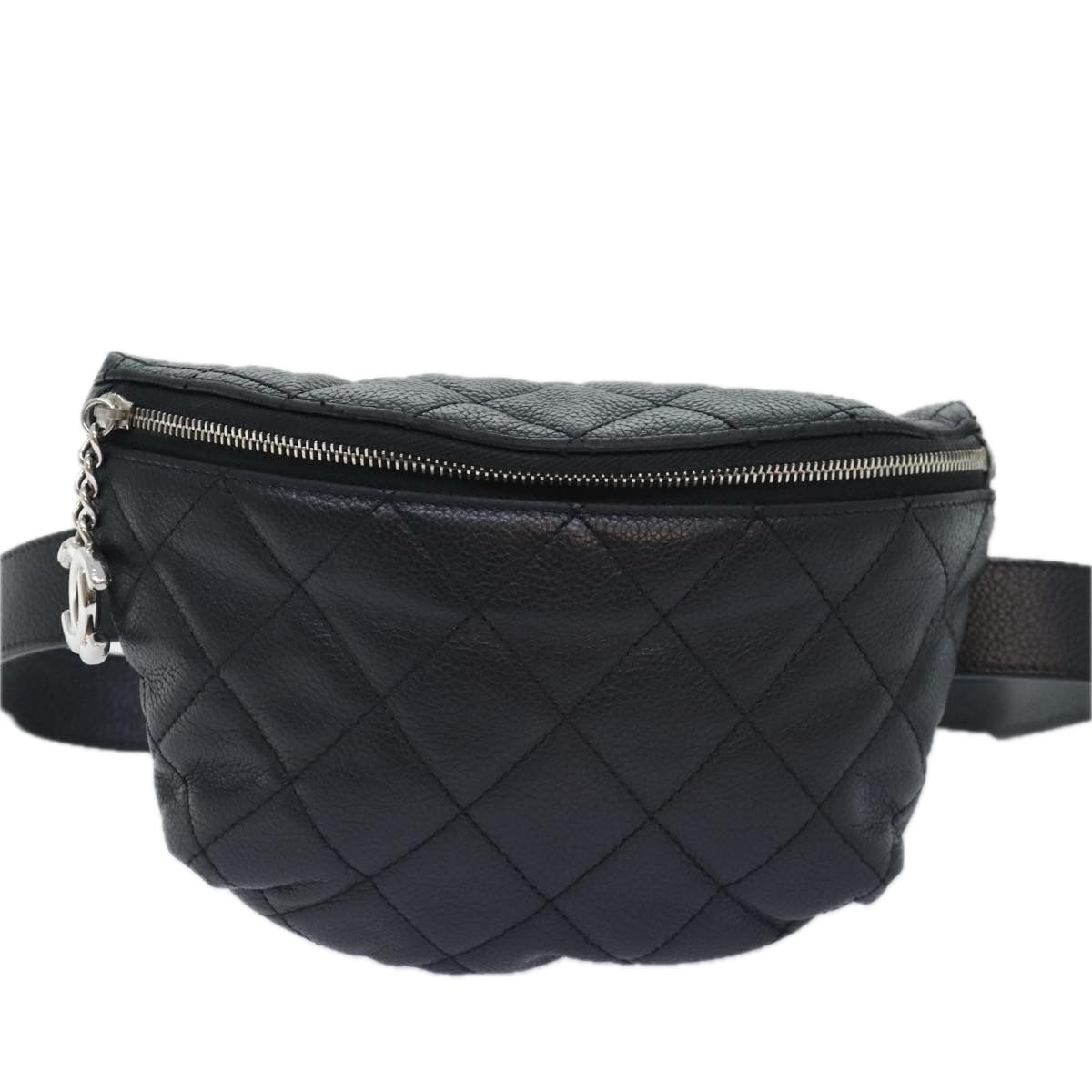 CHANEL Matelasse Waist bag Caviar Skin Black Silver CC Auth yk15369