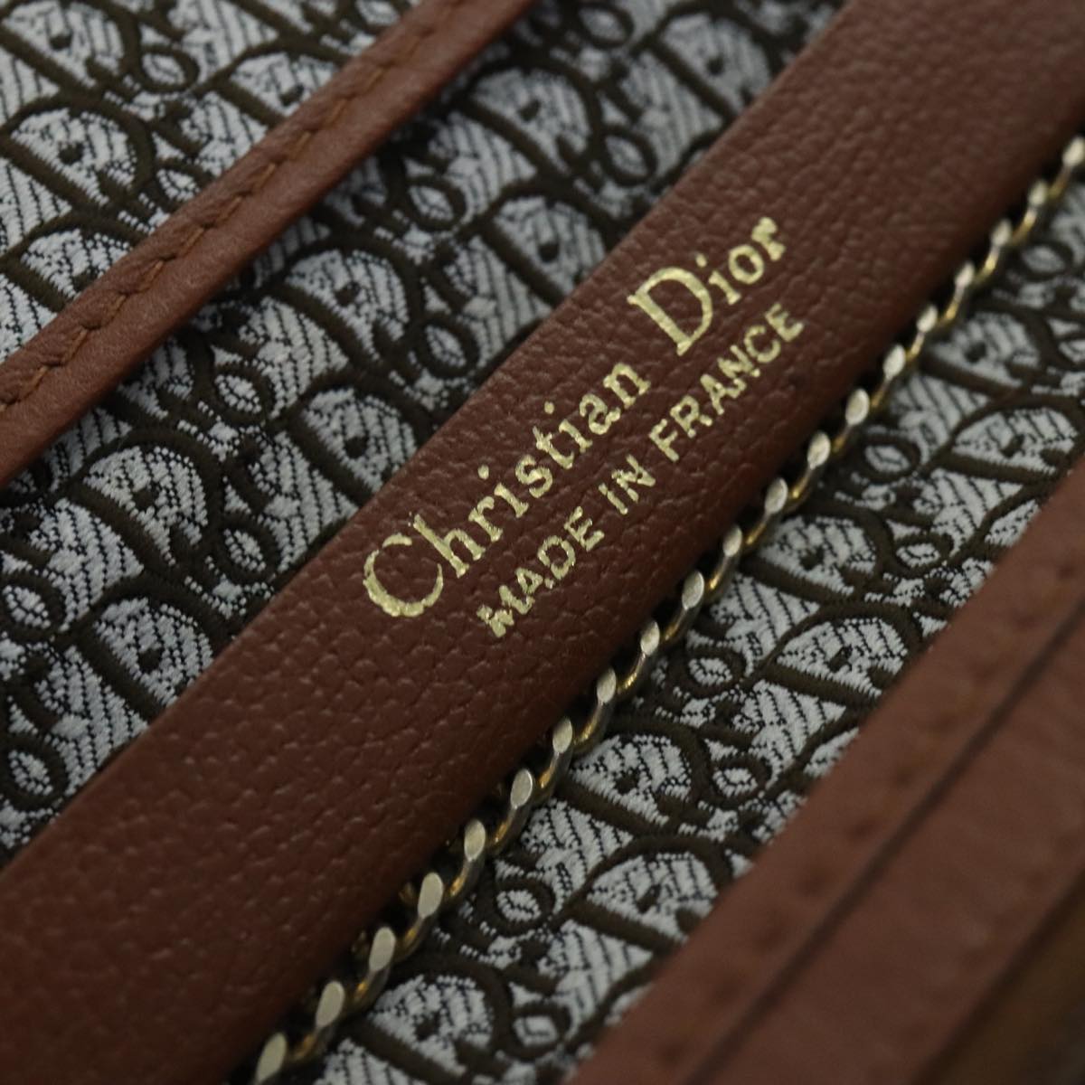 Christian Dior Chain Shoulder Bag Leather Brown Auth yk15370