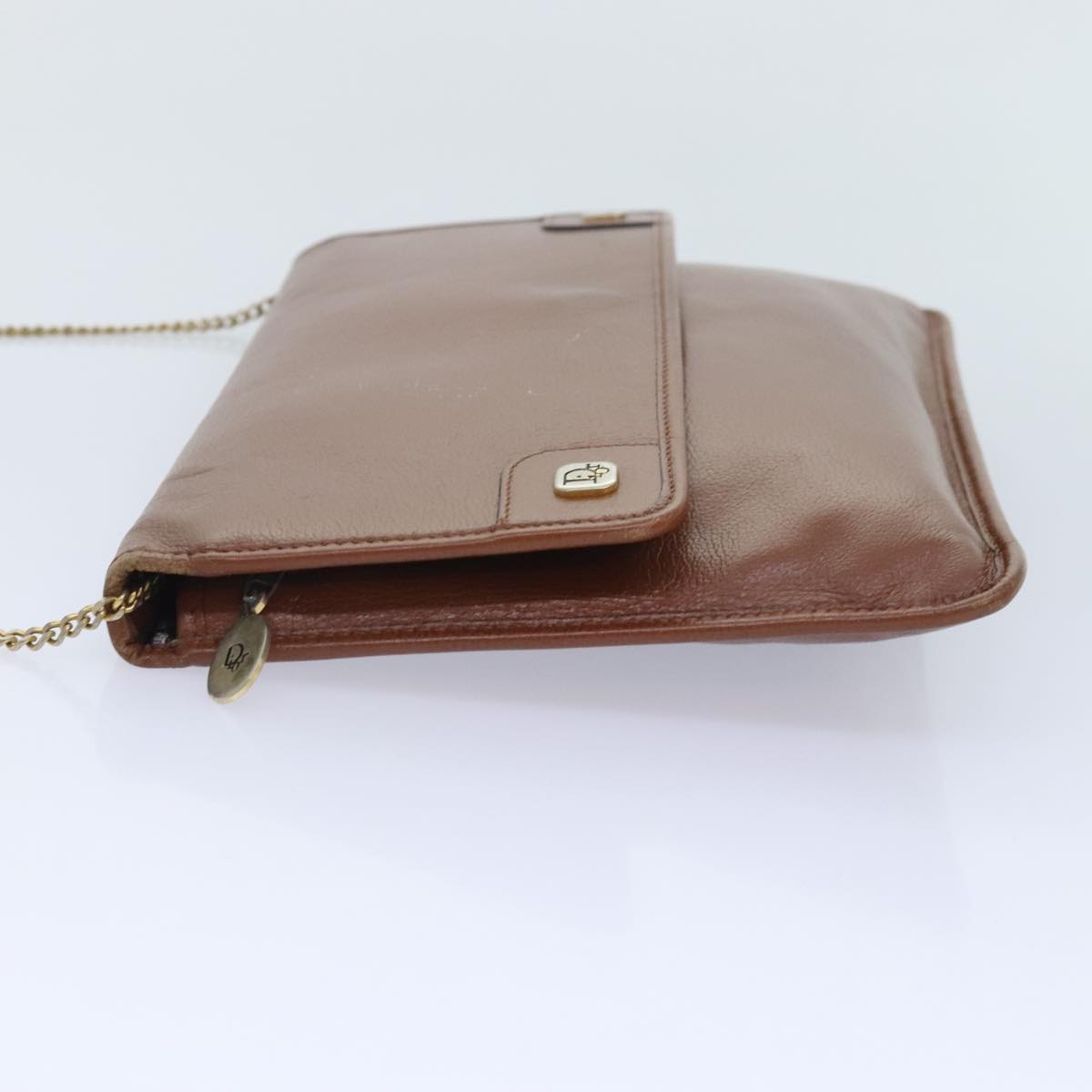 Christian Dior Chain Shoulder Bag Leather Brown Auth yk15370