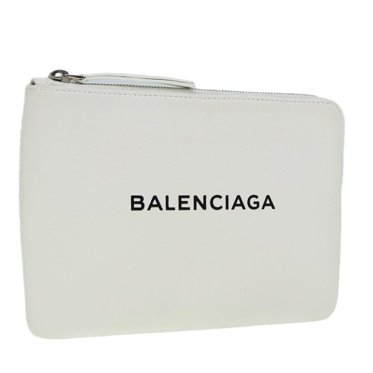 BALENCIAGA Everyday Pouch M Leather White Silver 492465 Auth yk15384