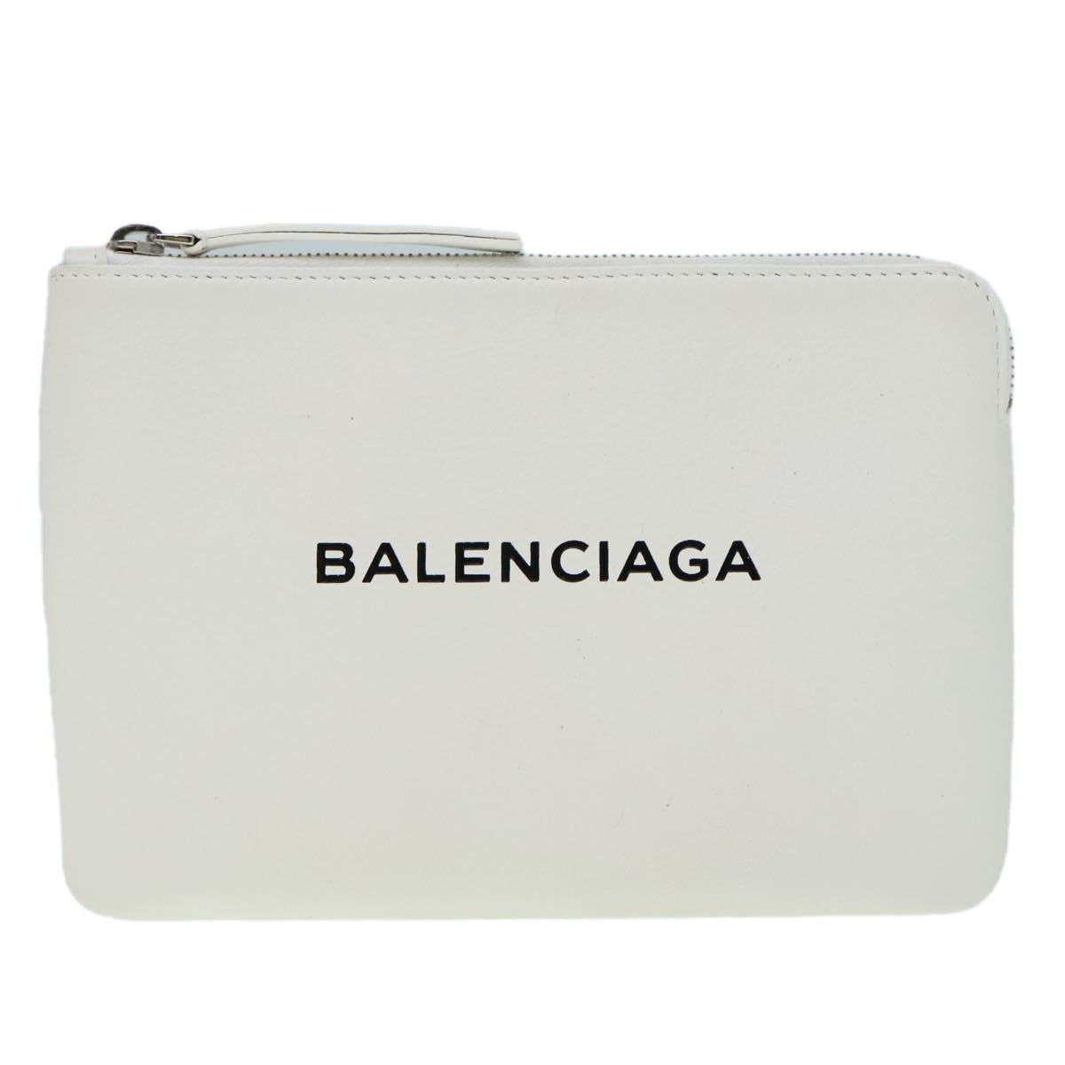 BALENCIAGA Everyday Pouch M Leather White Silver 492465 Auth yk15384