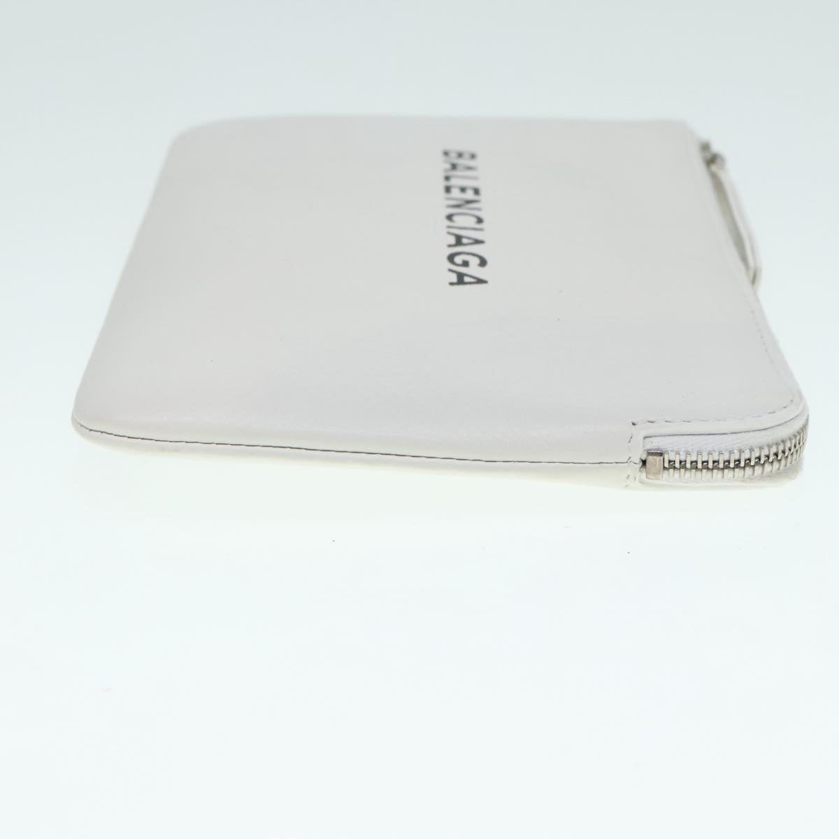 BALENCIAGA Everyday Pouch M Leather White Silver 492465 Auth yk15384