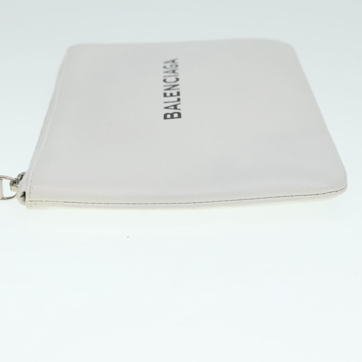 BALENCIAGA Everyday Pouch M Leather White Silver 492465 Auth yk15384