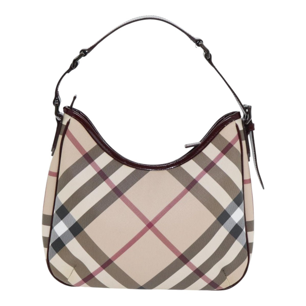 BURBERRY Nova Check Shoulder Bag PVC Leather Beige Silver Auth yk15386