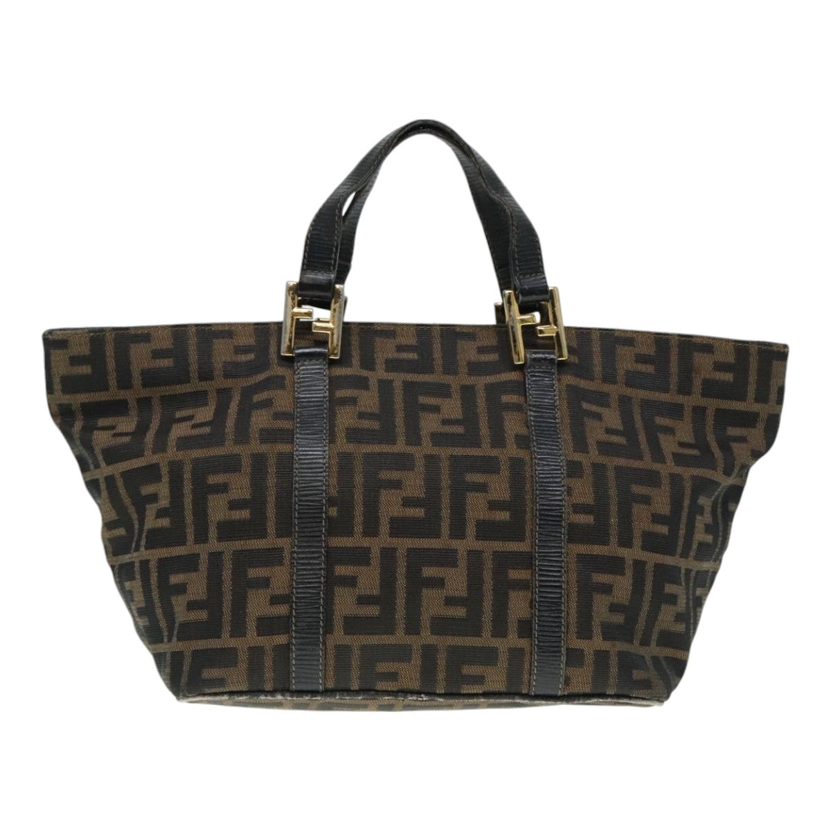 FENDI Zucca Canvas Mamma Baguette Hand Bag Black Gold Brown Auth yk15394