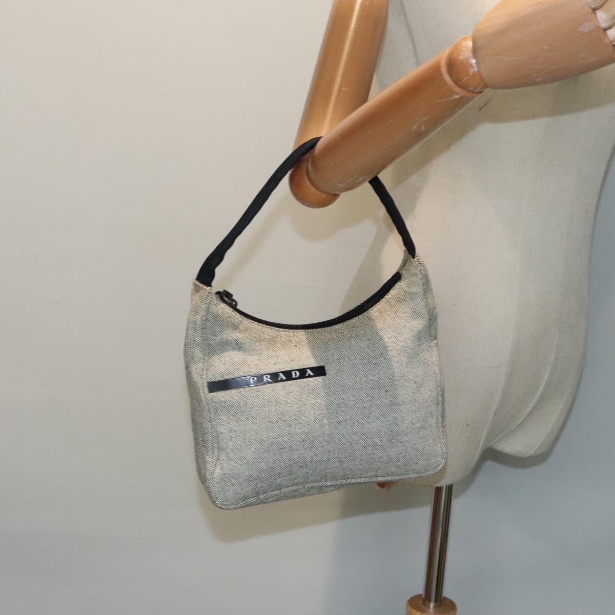 PRADA Sports Hand Bag Canvas Gray Silver Auth yk15403