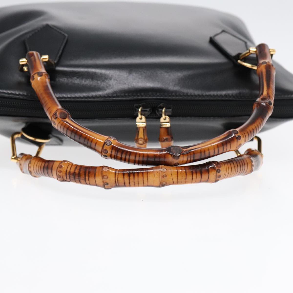 GUCCI Bamboo Hand Bag Leather Black Gold Auth yk15413