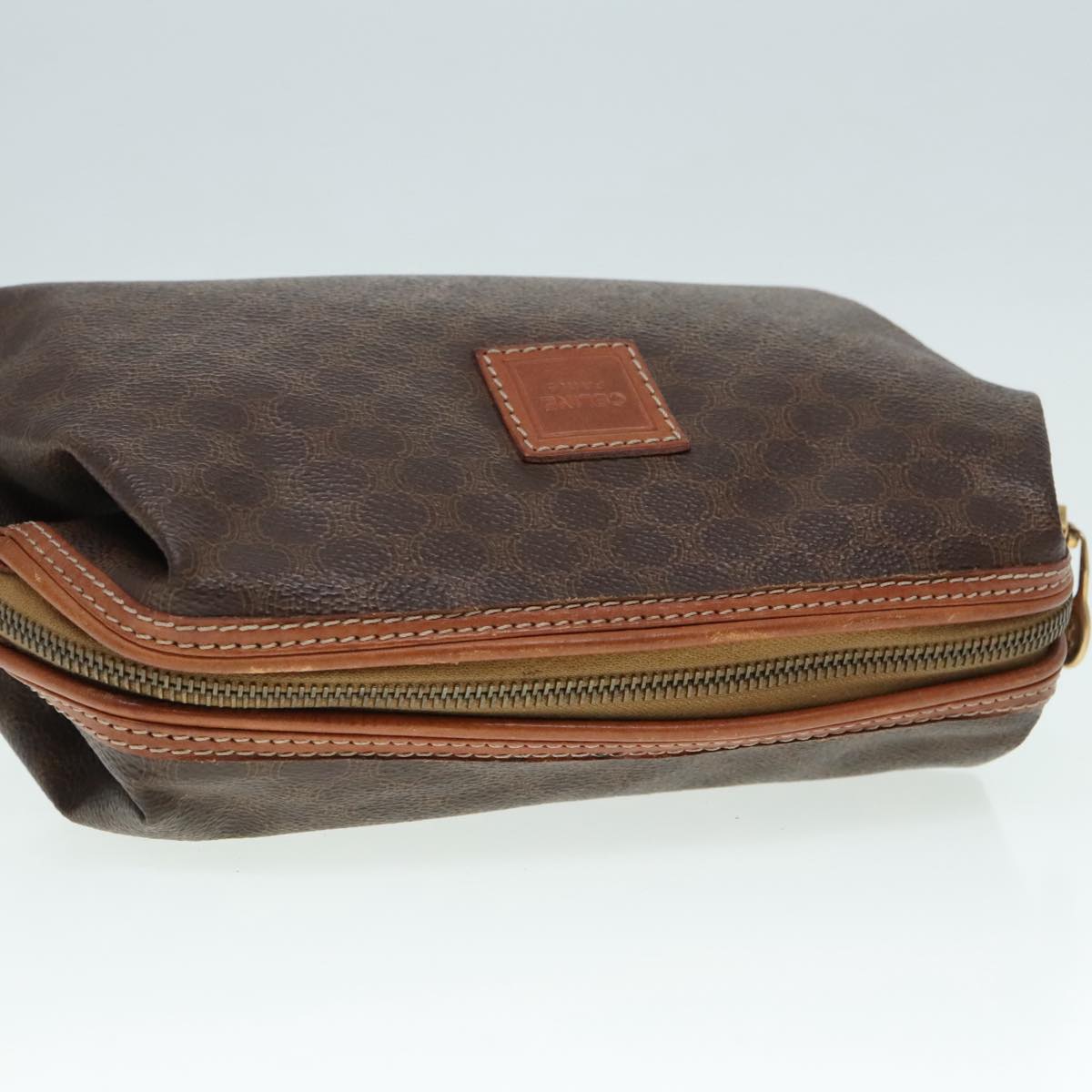 CELINE Macadam Canvas Pouch PVC Leather Brown Gold Auth yk15417