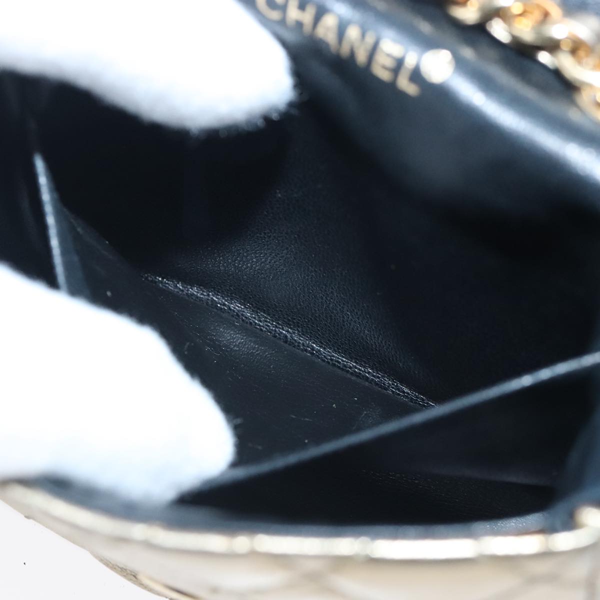 CHANEL Mini Mini Matelasse Chain Pouch Lamb Skin Gold CC Auth yk15423