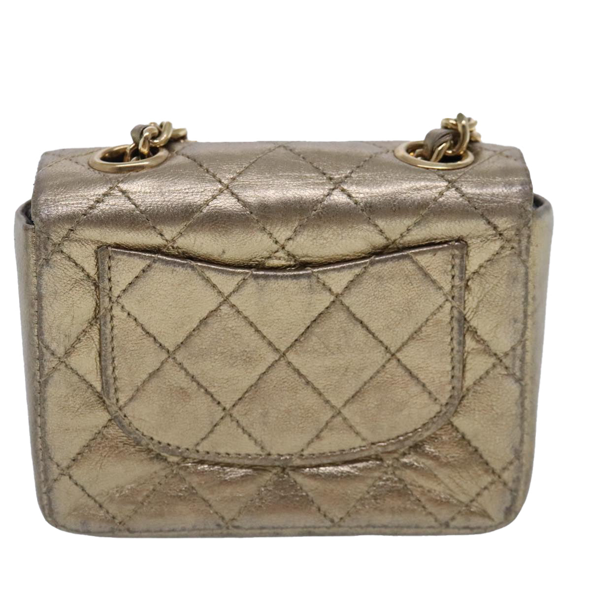 CHANEL Mini Mini Matelasse Chain Pouch Lamb Skin Gold CC Auth yk15423