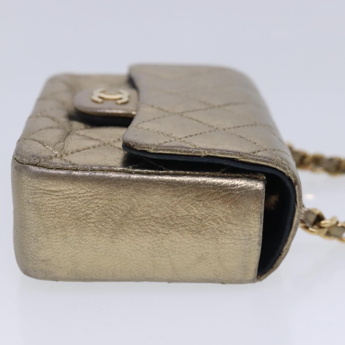 CHANEL Mini Mini Matelasse Chain Pouch Lamb Skin Gold CC Auth yk15423