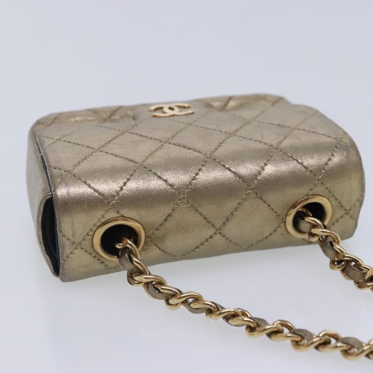 CHANEL Mini Mini Matelasse Chain Pouch Lamb Skin Gold CC Auth yk15423