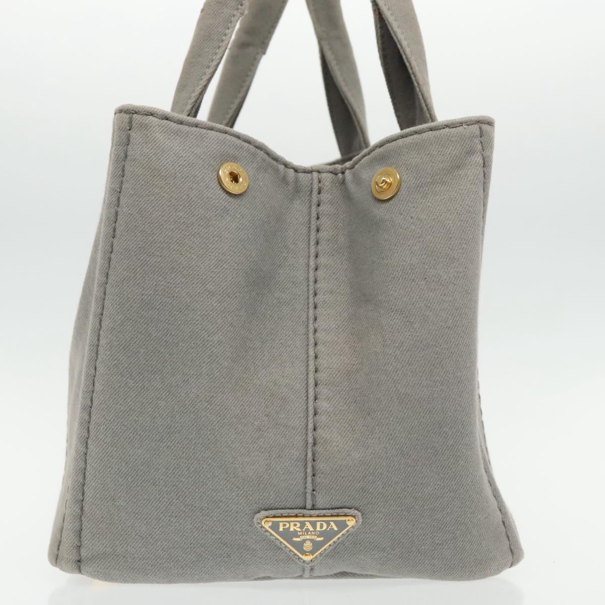 PRADA Canapa MM Hand Bag Denim Gray Gold Auth yk15444