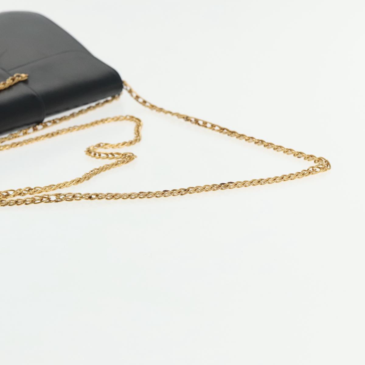 CARTIER Chain Shoulder Bag Leather Navy Gold Auth yk15463