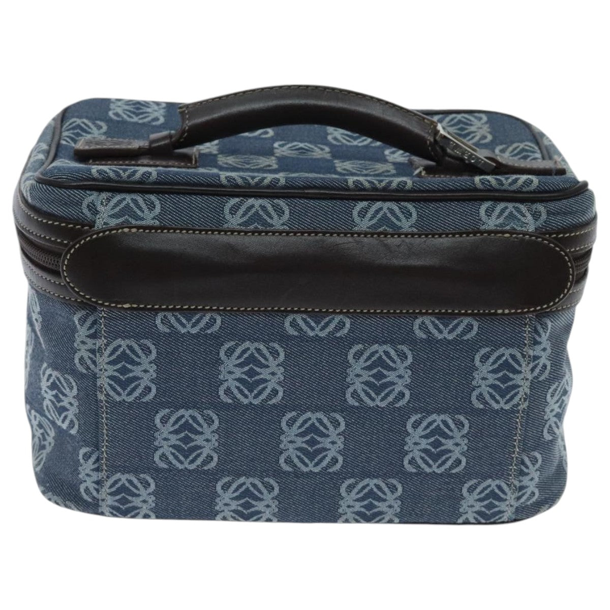 LOEWE Anagram Vanity Cosmetic Pouch Canvas Blue Silver Auth yk15512