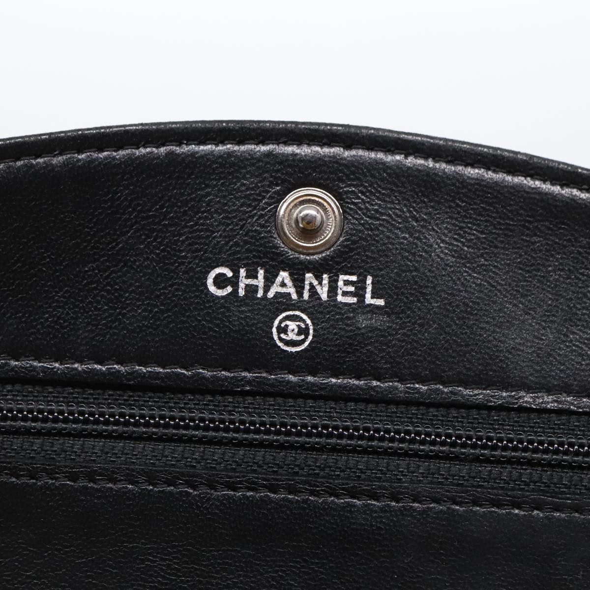 CHANEL Matelasse Pouch Lamb Skin Black Silver CC Auth yk15515