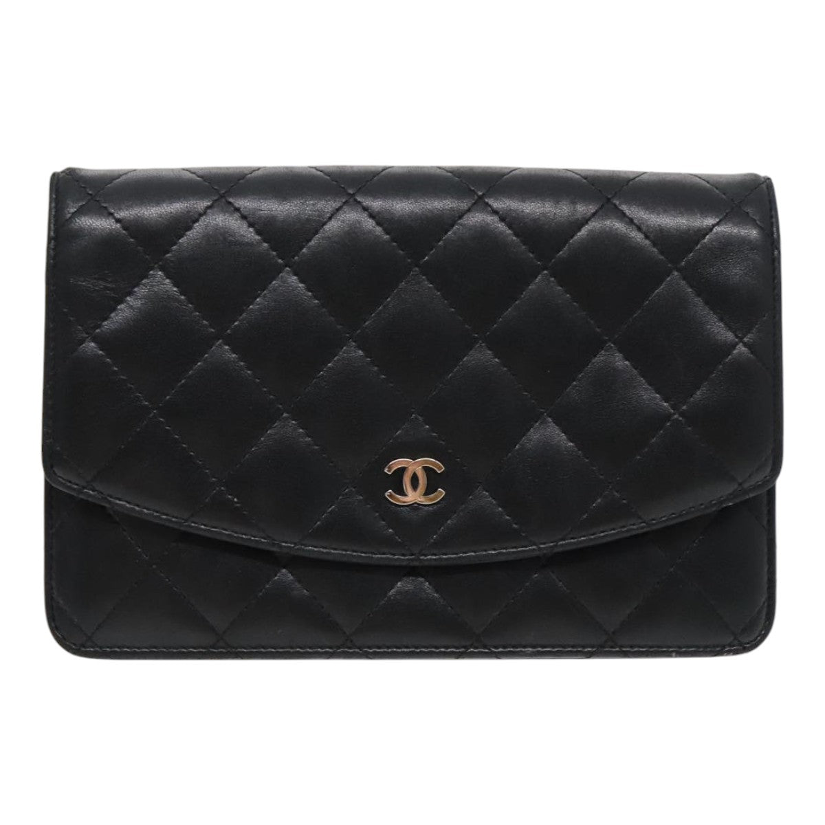 CHANEL Matelasse Pouch Lamb Skin Black Silver CC Auth yk15515