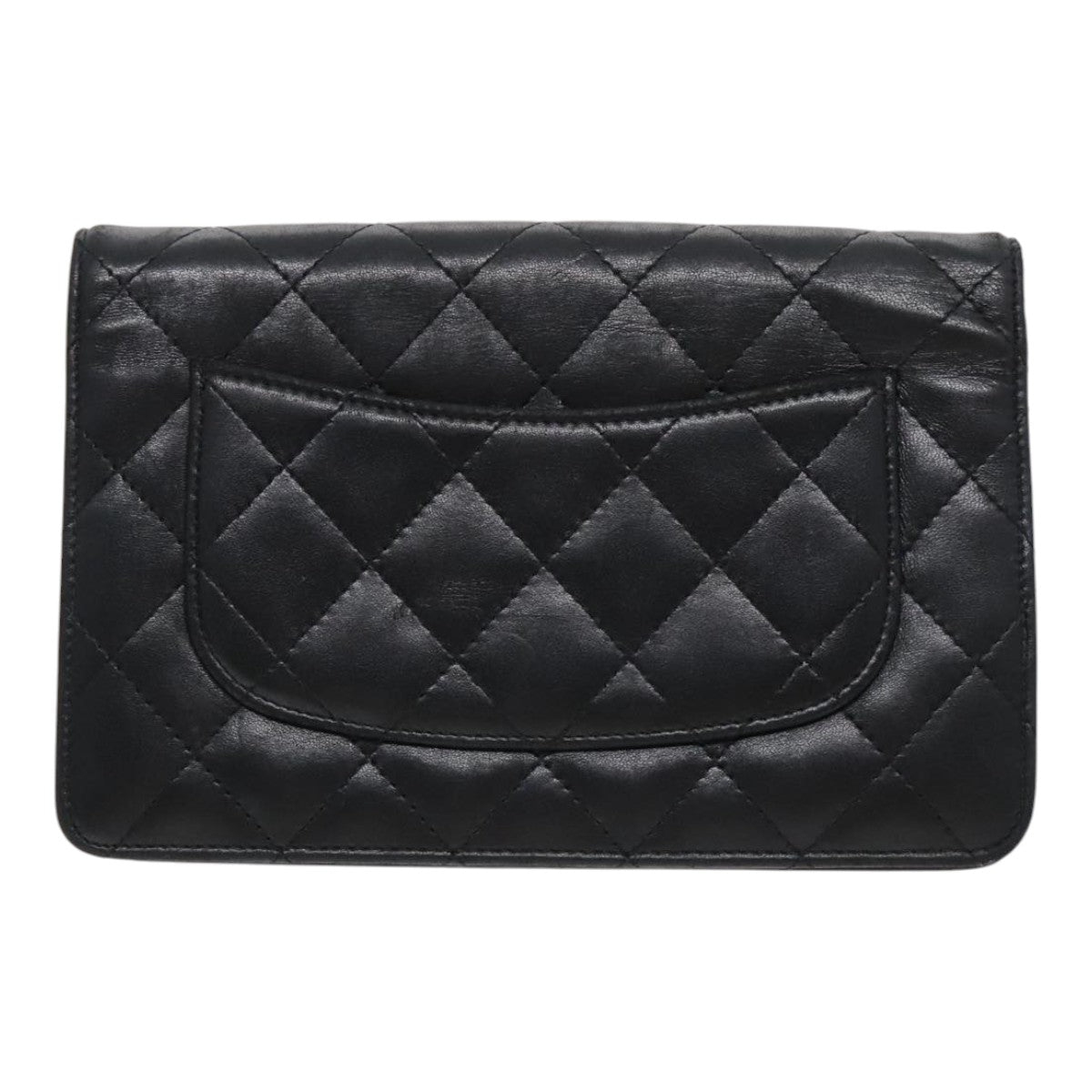 CHANEL Matelasse Pouch Lamb Skin Black Silver CC Auth yk15515