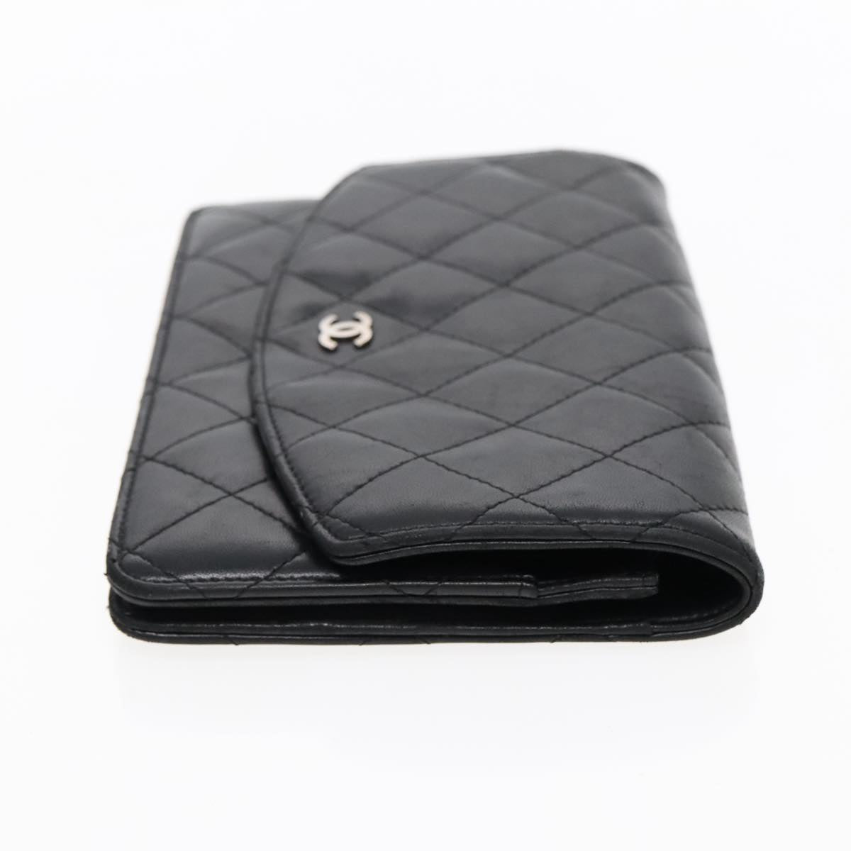 CHANEL Matelasse Pouch Lamb Skin Black Silver CC Auth yk15515