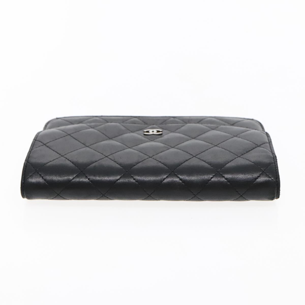 CHANEL Matelasse Pouch Lamb Skin Black Silver CC Auth yk15515