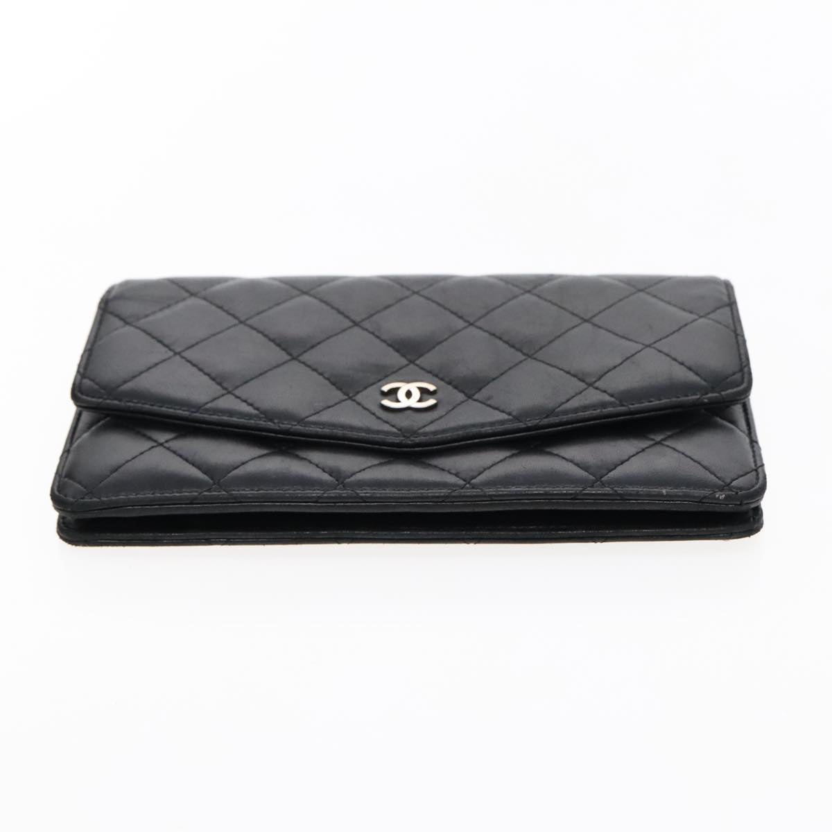 CHANEL Matelasse Pouch Lamb Skin Black Silver CC Auth yk15515