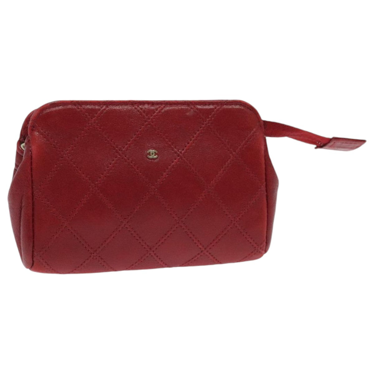 CHANEL Bicolore Pouch Leather Red CC Auth yk15516