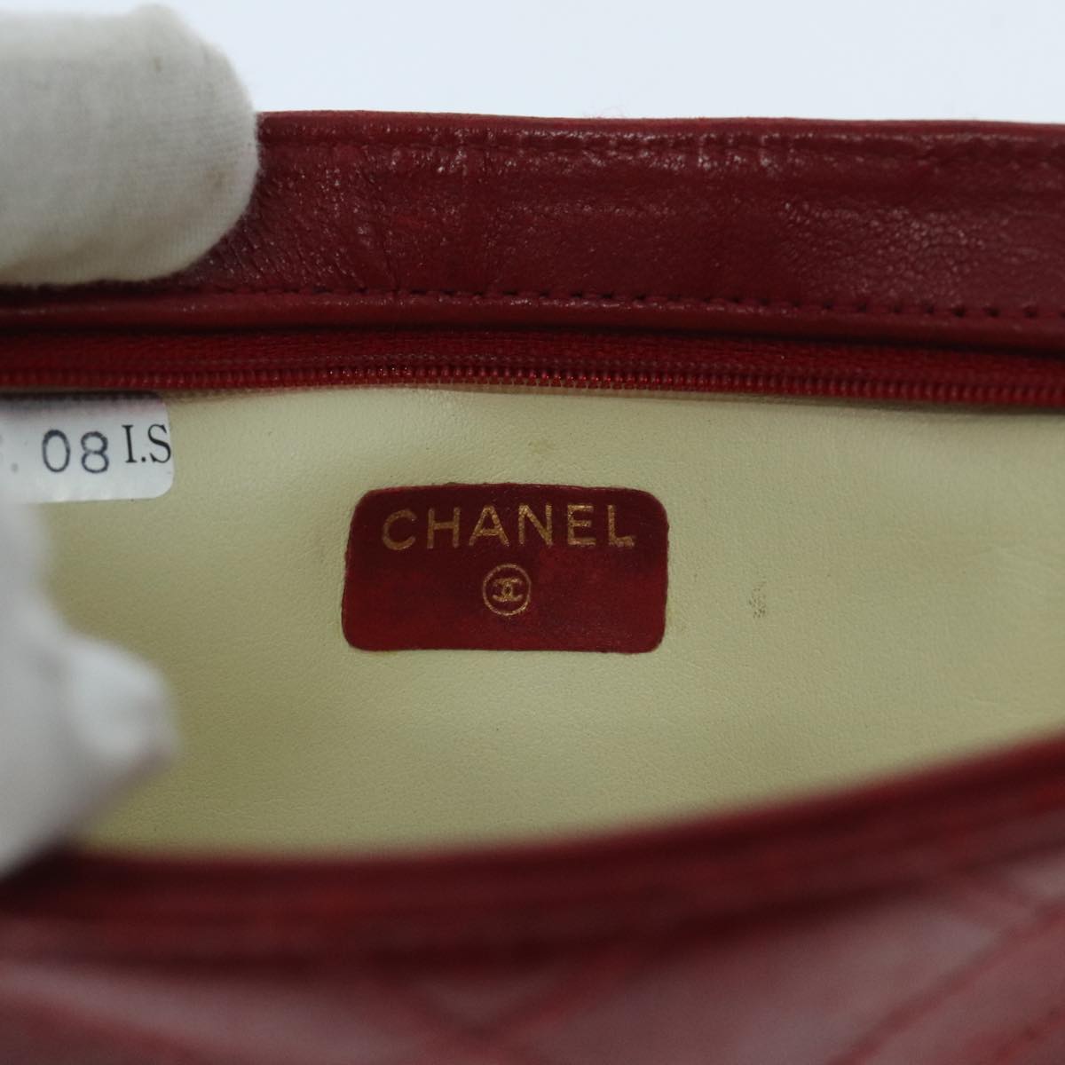 CHANEL Bicolore Pouch Leather Red CC Auth yk15516