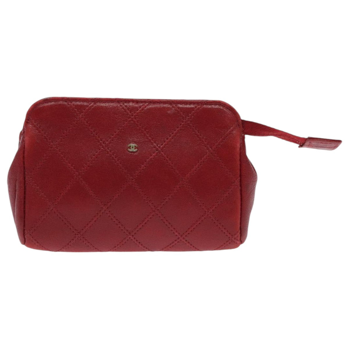 CHANEL Bicolore Pouch Leather Red CC Auth yk15516