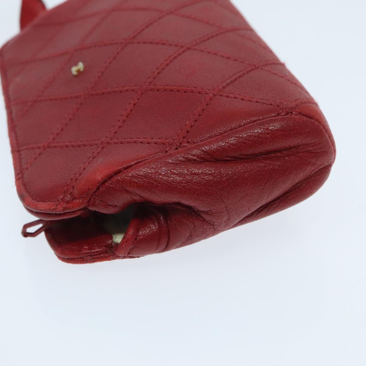 CHANEL Bicolore Pouch Leather Red CC Auth yk15516