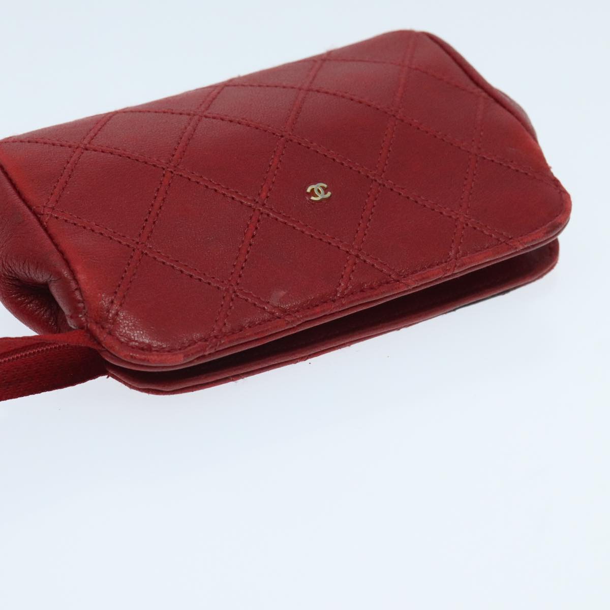 CHANEL Bicolore Pouch Leather Red CC Auth yk15516