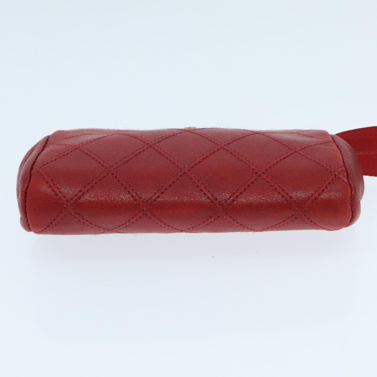 CHANEL Bicolore Pouch Leather Red CC Auth yk15516