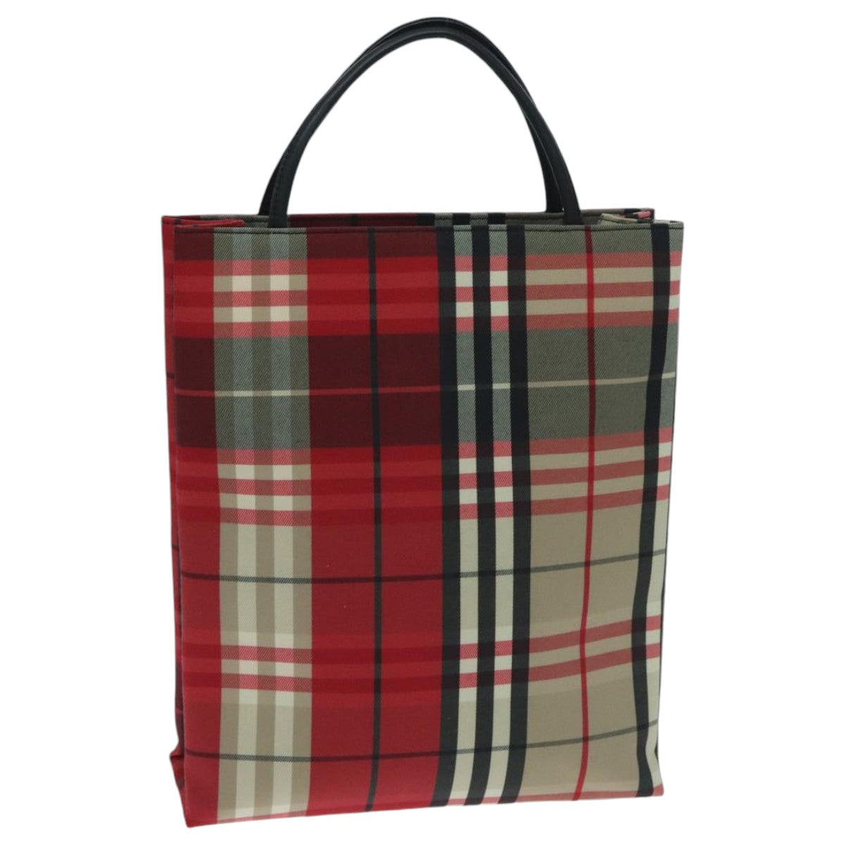 BURBERRY Nova Check Tote Bag Canvas Red Beige Auth yk15526