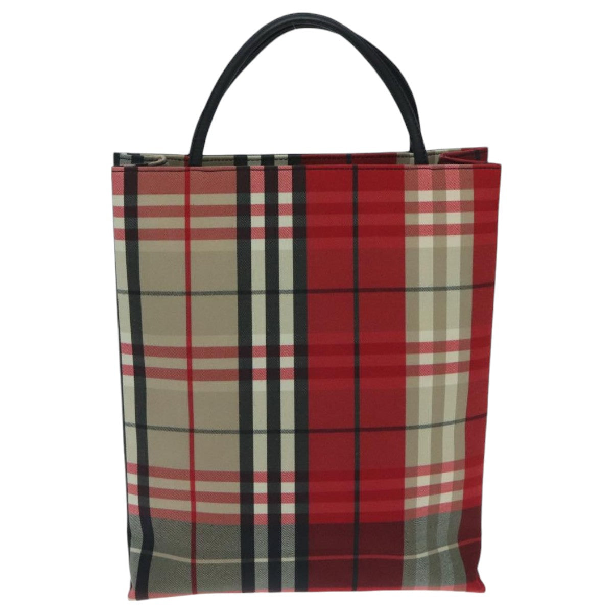 BURBERRY Nova Check Tote Bag Canvas Red Beige Auth yk15526