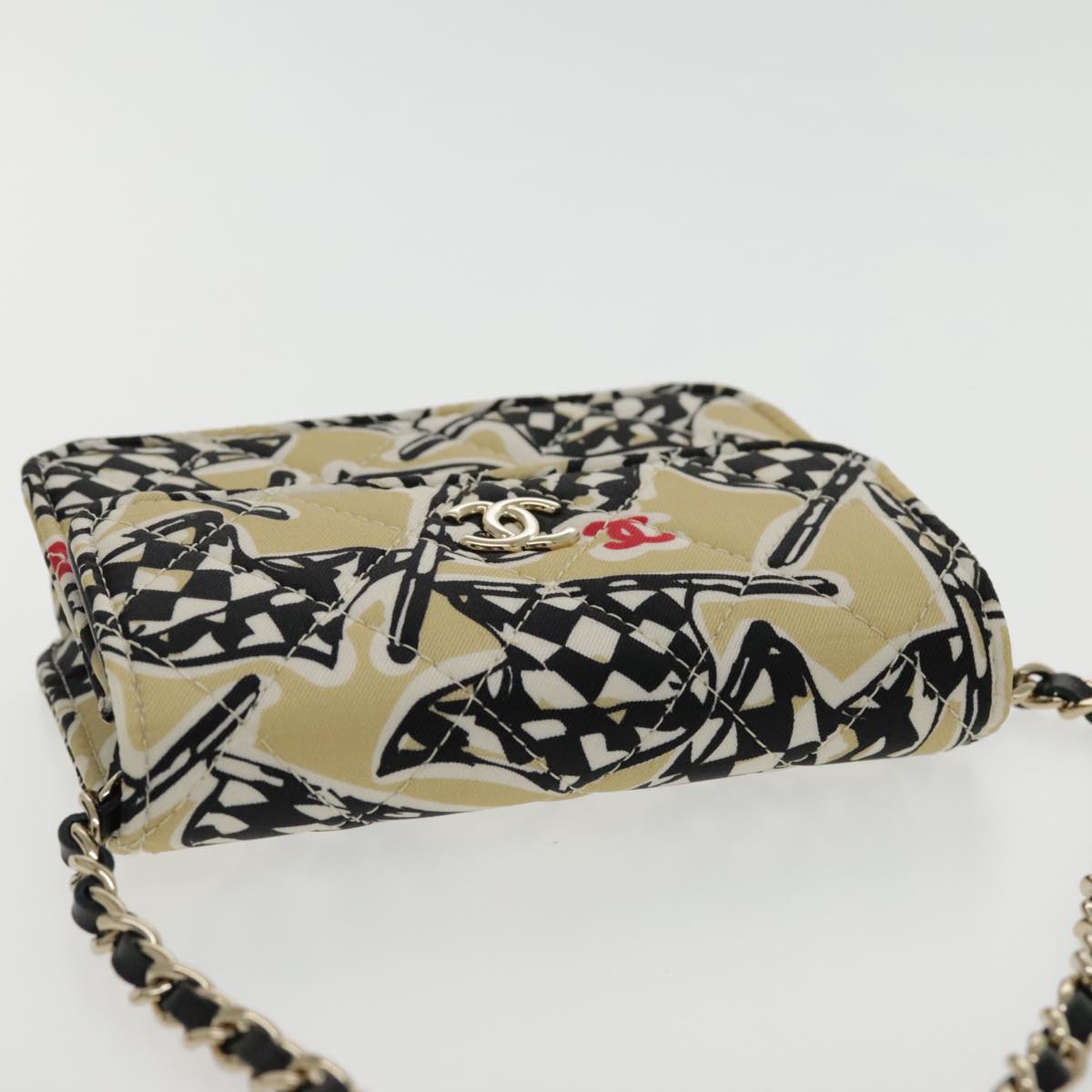 CHANEL Matelasse Chain Pouch Canvas Beige Gold CC Auth yk15527A