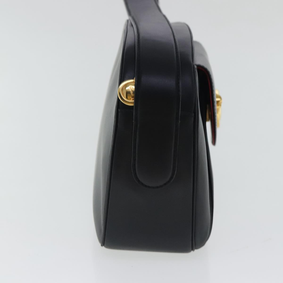 CARTIER PANTHERE Shoulder Bag Leather Black Gold Auth yk15550