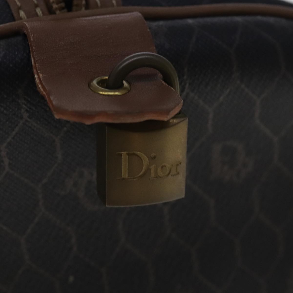 Christian Dior Honeycomb Canvas Boston Bag PVC Leather Black Gold Auth yk15569