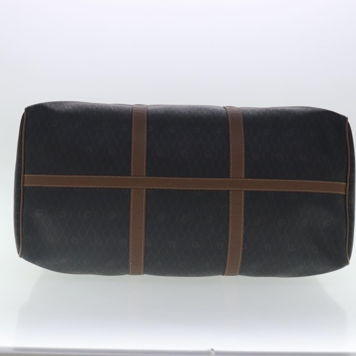 Christian Dior Honeycomb Canvas Boston Bag PVC Leather Black Gold Auth yk15569