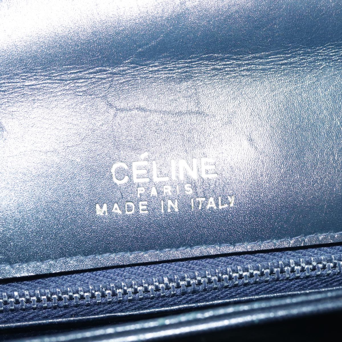 CELINE Horse Carriage Hand Bag Leather Navy Auth yk15581