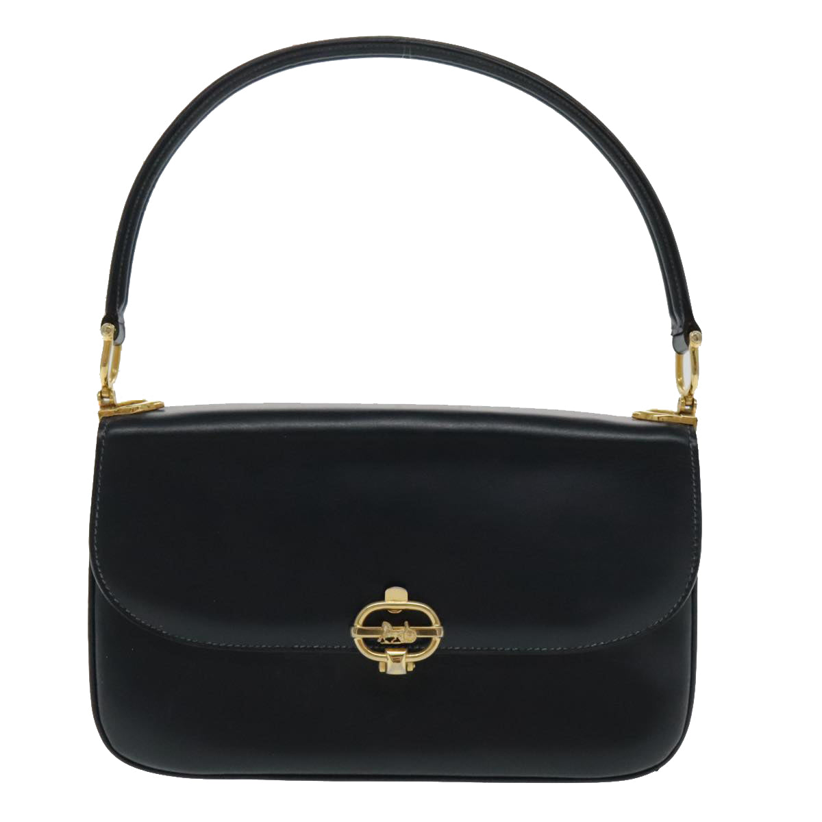 CELINE Horse Carriage Hand Bag Leather Navy Auth yk15581