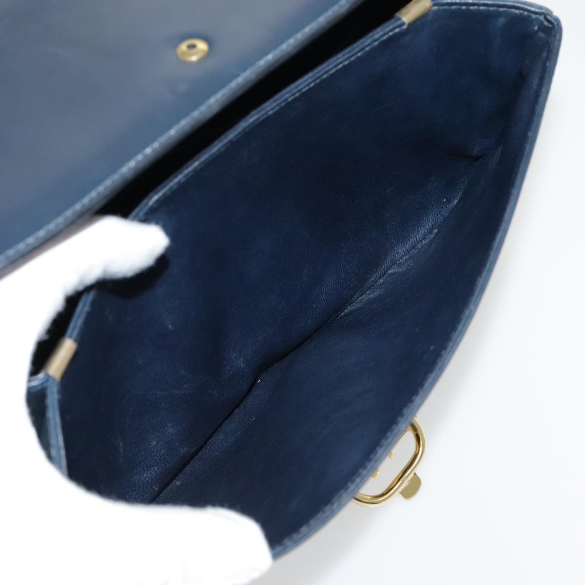 CELINE Horse Carriage Hand Bag Leather Navy Auth yk15581