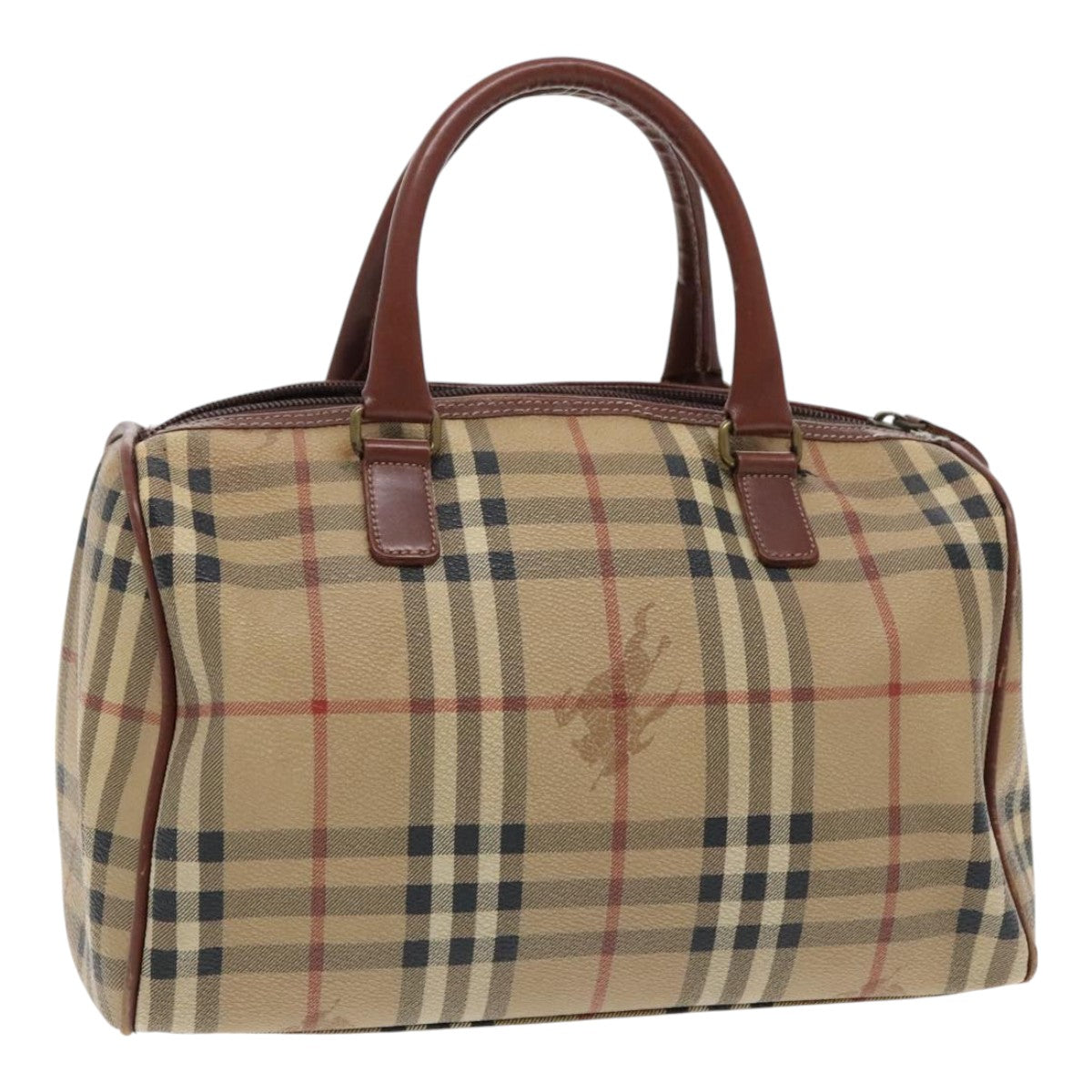 BURBERRY Nova Check Boston Bag PVC Leather Beige Auth yk15586