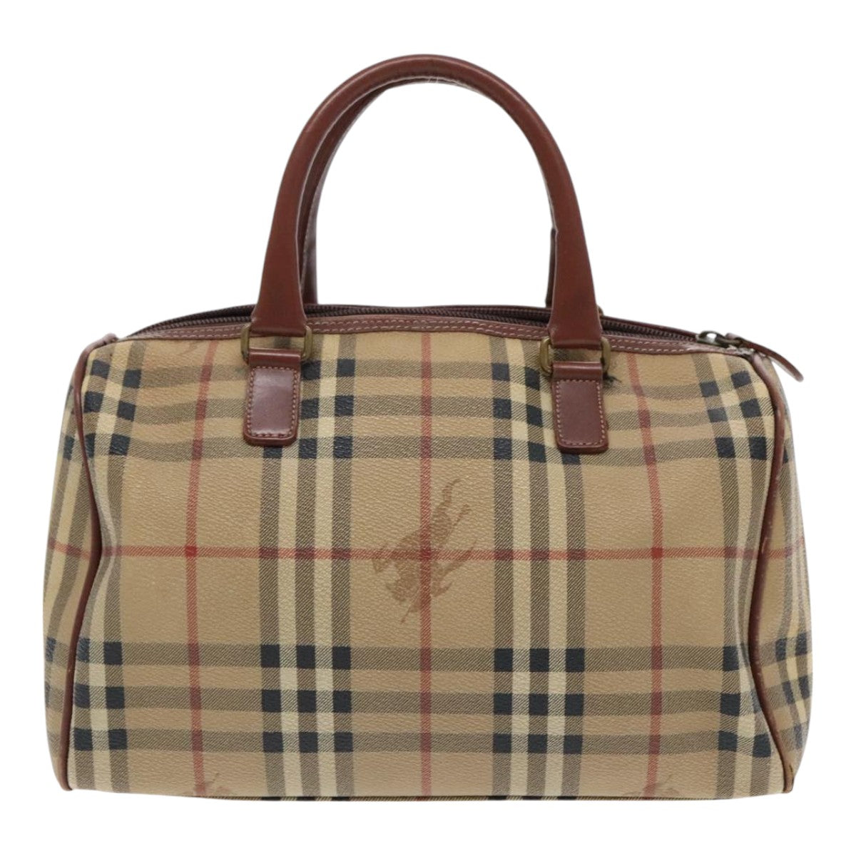 BURBERRY Nova Check Boston Bag PVC Leather Beige Auth yk15586