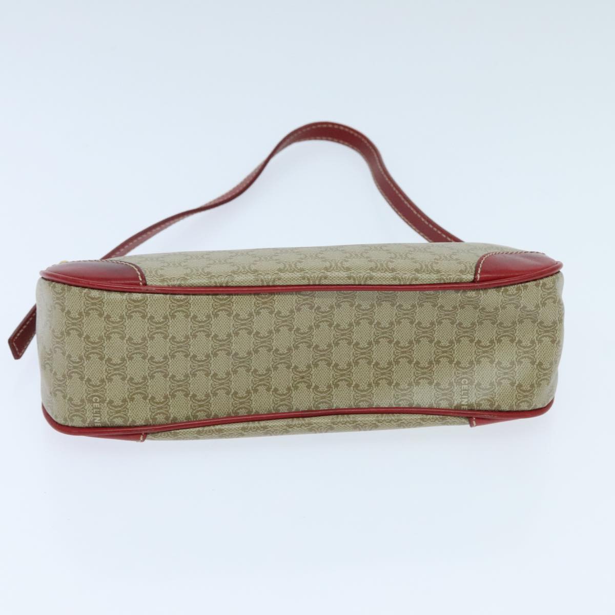 CELINE Macadam Canvas Accessory Pouch Coated Canvas Beige Red Auth yk15592