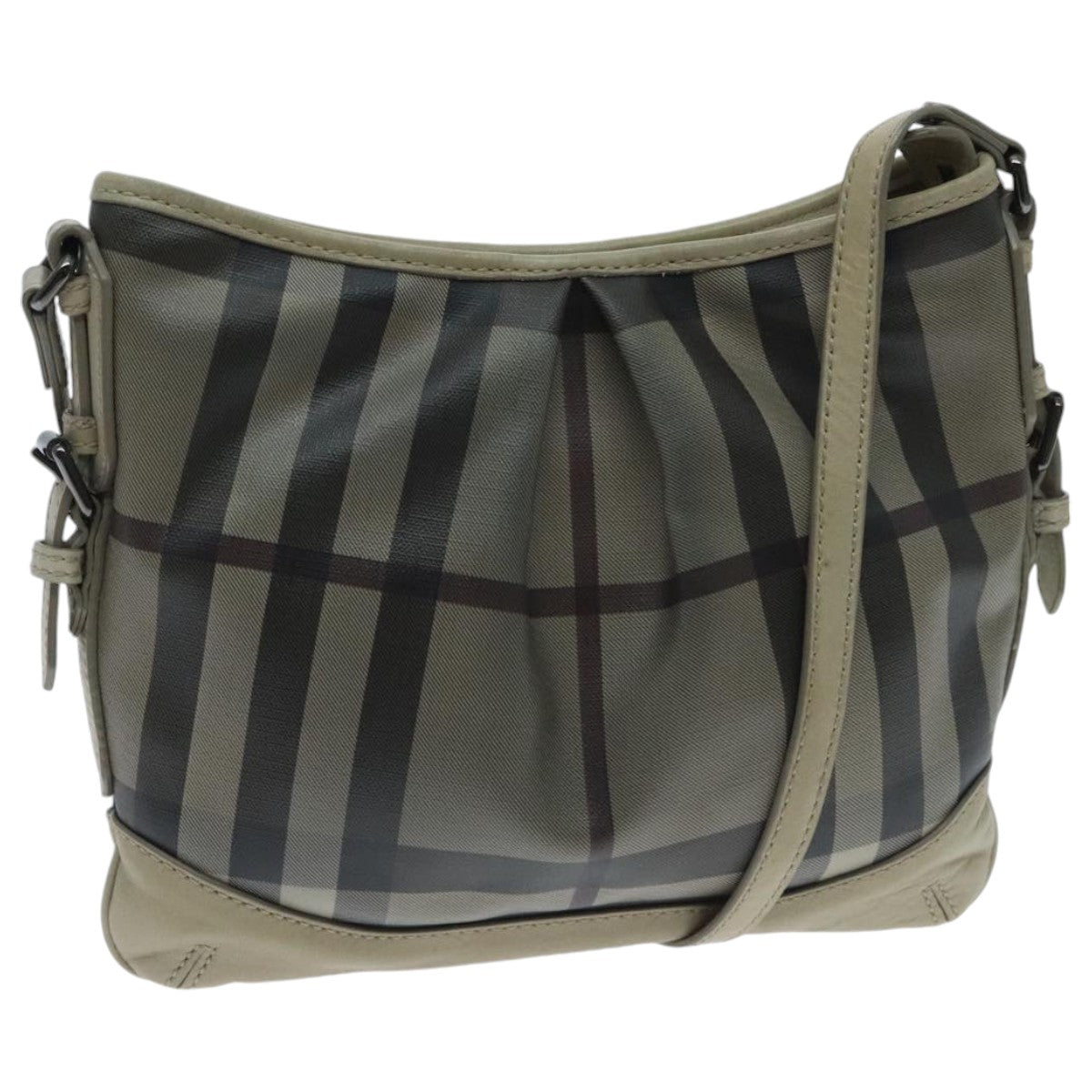 BURBERRY Nova Check Shoulder Bag Coated Canvas Beige Auth yk15593