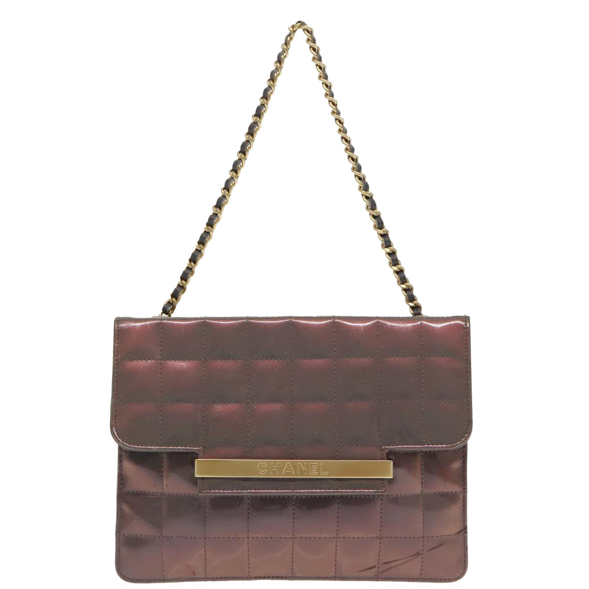 CHANEL Choco Bar Chain Hand Bag Enamel Purple Gold CC Auth yk15606