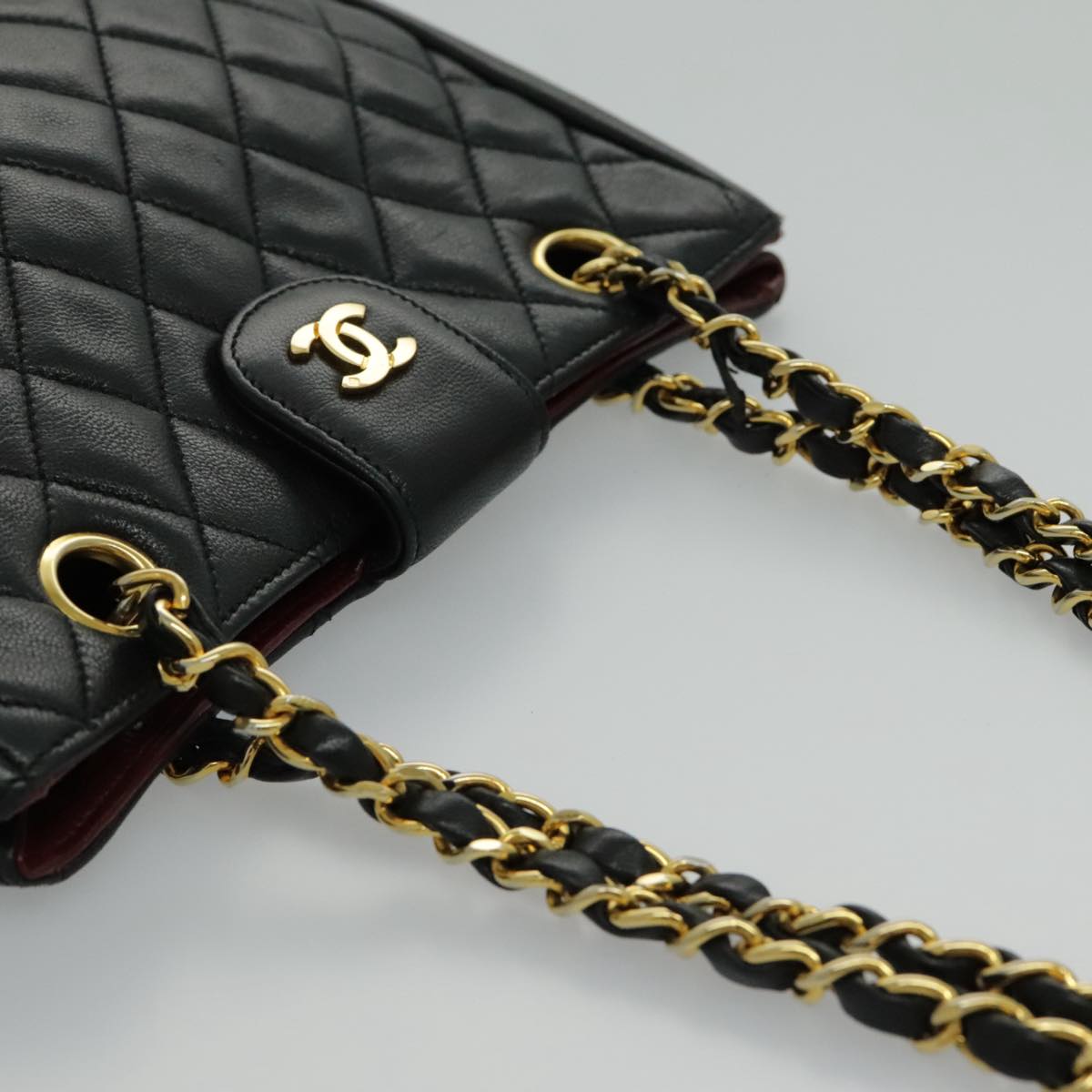 CHANEL Matelasse Chain Shoulder Bag Lamb Skin Black Gold CC Auth yk15615M