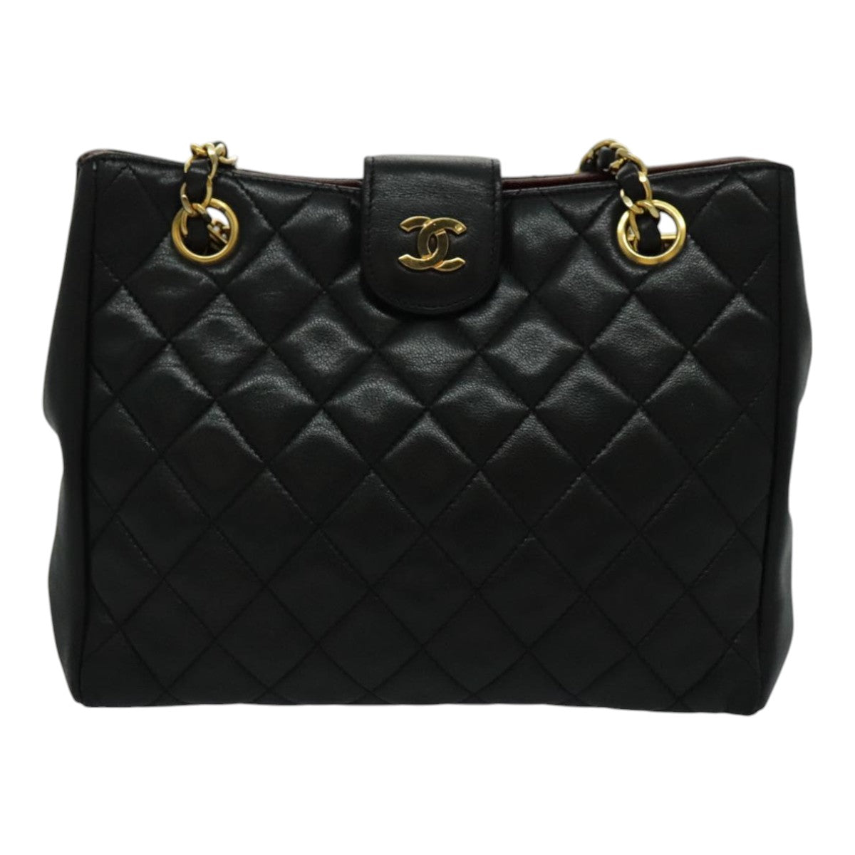 CHANEL Matelasse Chain Shoulder Bag Lamb Skin Black Gold CC Auth yk15615M