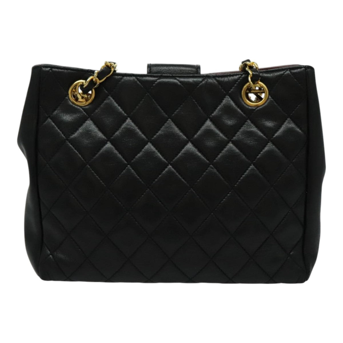 CHANEL Matelasse Chain Shoulder Bag Lamb Skin Black Gold CC Auth yk15615M