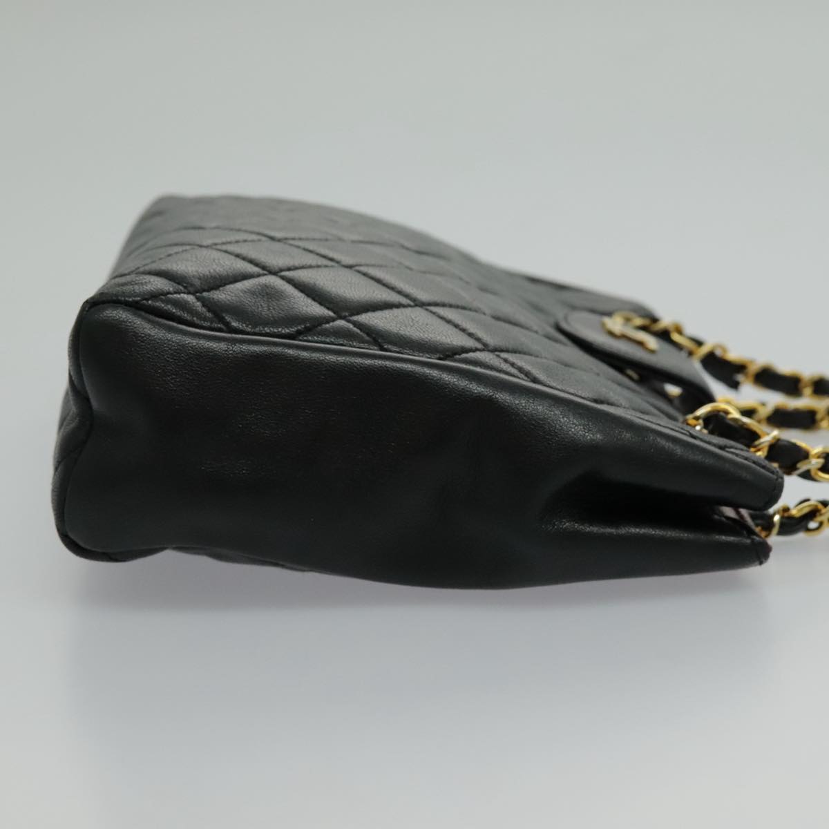CHANEL Matelasse Chain Shoulder Bag Lamb Skin Black Gold CC Auth yk15615M