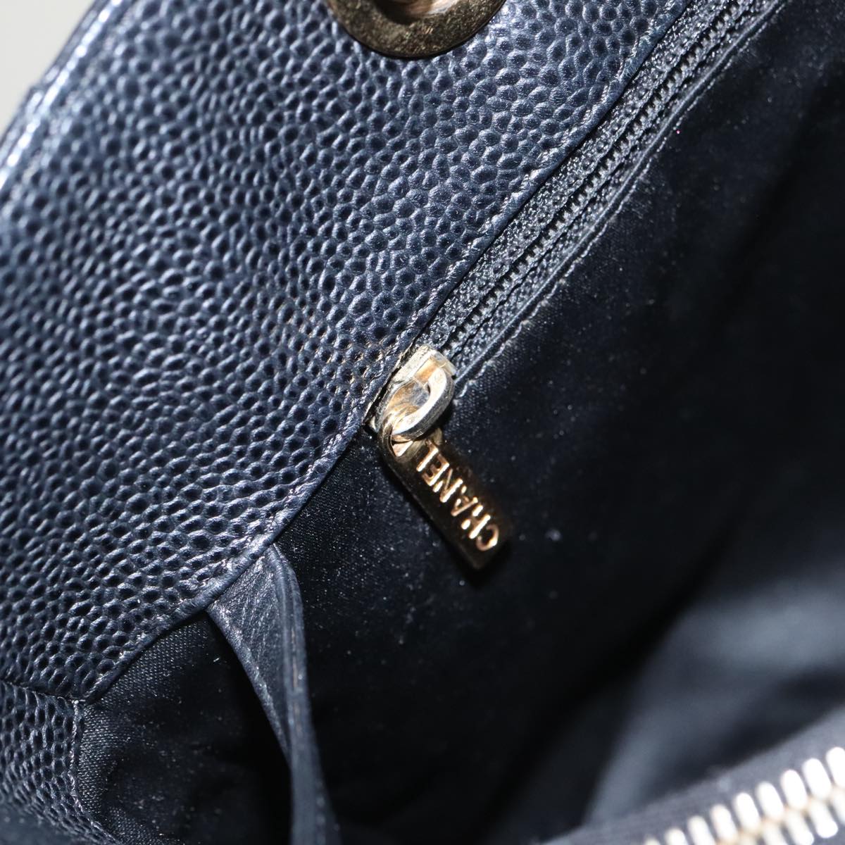 CHANEL Matelasse Chain Tote Bag Caviar Skin GST Black CC Auth yk15656M